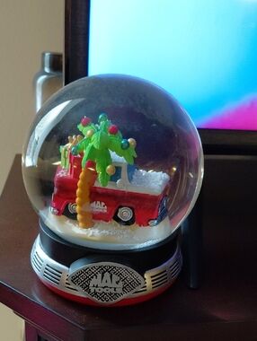 Red Holiday Snow Globe with Truck
